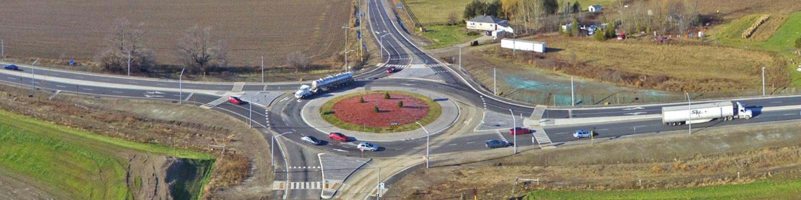 Aerial view of a roundabout at Kossuth Road