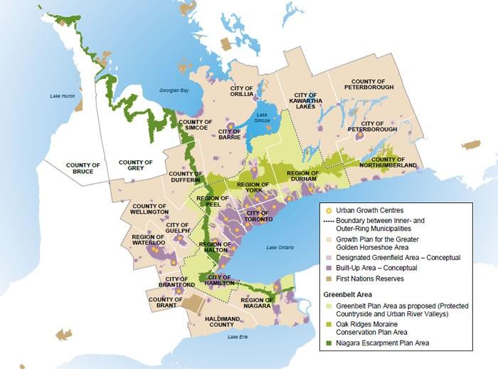 Map of the Province of Ontario's Greater Golden Horseshoe.