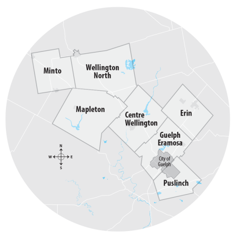 A map of Wellington County and Guelph 