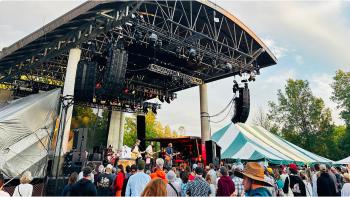 A band performing on the main stage at the Hillside Festival