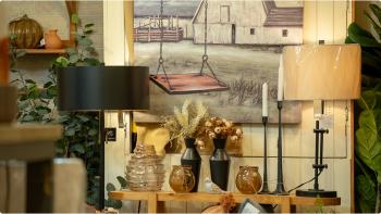 An image of earth toned home decor items carefully curated in a well light area. Text reads: A favourite pastime - Grab an iced caramel latte and a breakfast boat croissant from Sterre Cafe, then browse for home decor at Cash and Carry. I always find something I didn't realize I needed...