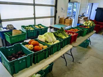 crates or produce on tables