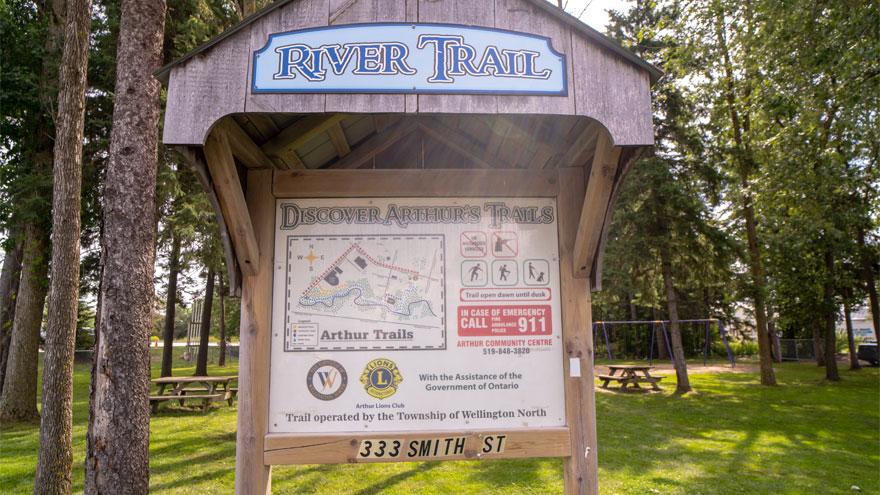 River Trail kiosk in park in Arthur
