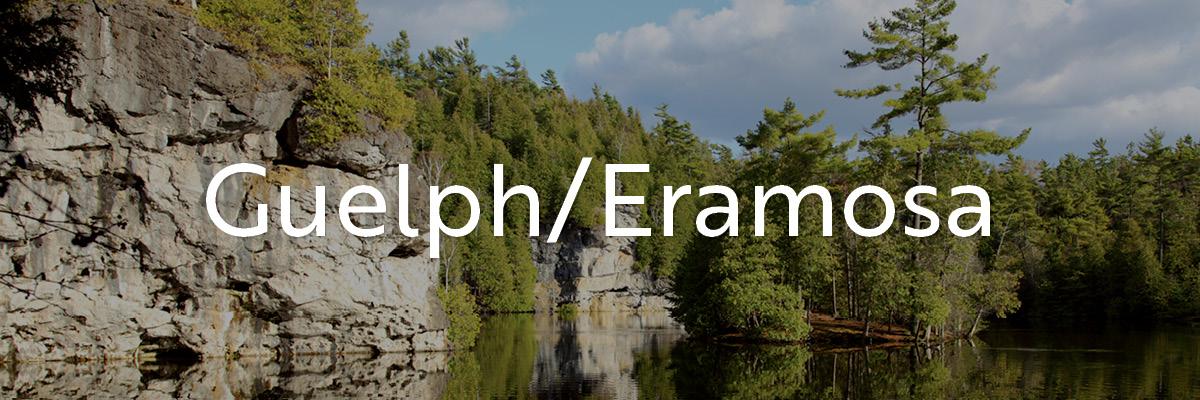 Tree-covered cliffs lining the Eramosa River at the Rockwood Conservation Area.