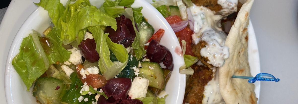 close of up salad and pita wrap