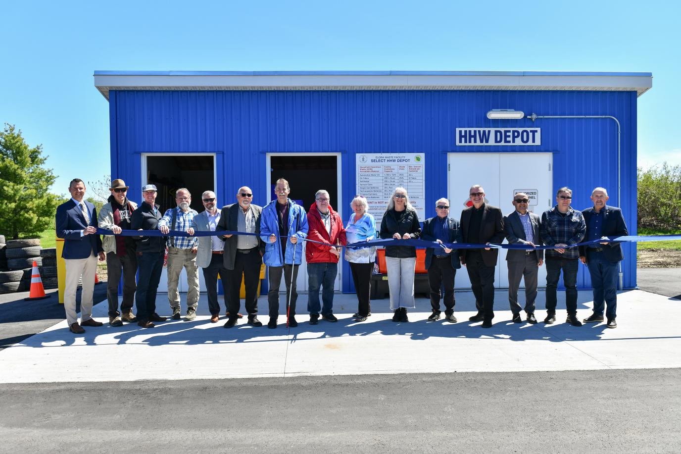 In photo from left to right: Peter Lejcar, Consultants Associated Engineering; Councillor Campbell Cork; Councillor Gregg Davidson; Councillor Michael Dehn; Das Soligo, Manager of Solid Waste Services; Councillor Earl Campbell; Councillor Matthew Bulmer; Councillor Steve O'Neill; Councillor Mary Lloyd; Councillor Diane Ballantyne; Warden Chris White; Councillor Shawn Watters; Don Kudo, County Engineer; Councillor Jeff Duncan; Councillor Dave Turton. 